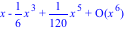 series(x-1/6*x^3+1/120*x^5+O(x^6),x,6)