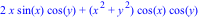 2*x*sin(x)*cos(y)+(x^2+y^2)*cos(x)*cos(y)