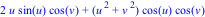2*u*sin(u)*cos(v)+(u^2+v^2)*cos(u)*cos(v)