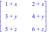 matrix([[1+x, 2+x], [3+y, 4+y], [5+z, 6+z]])